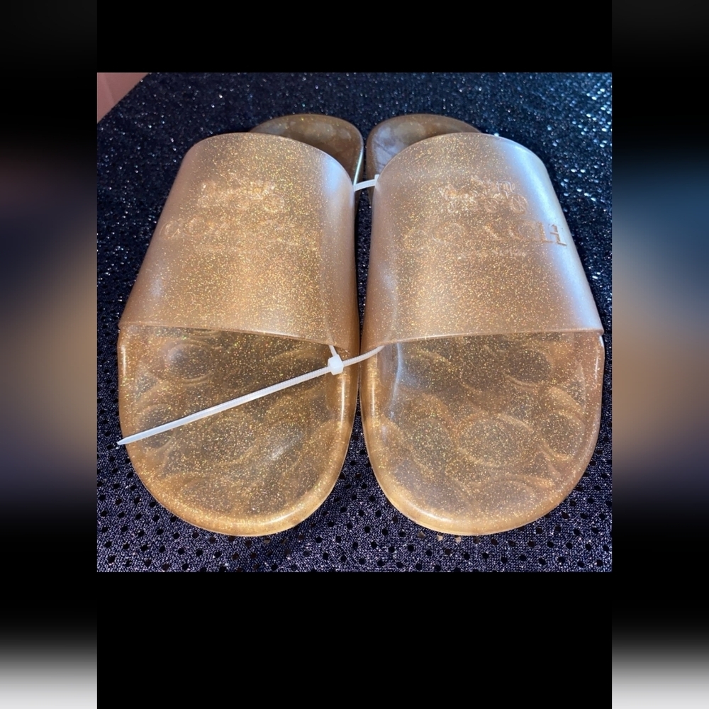 Coach New York Glittery Gold Slides - Picture 3 of 5